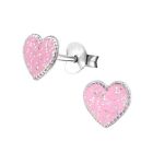 925 Sterling Silver Heart Stud Earrings - Light Pink Glitter