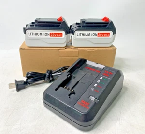 Lot Of 2 20V 4.0Ah Lithium ion Battery FOR Black & Decker 20 Volt MAX w/ Charger - Picture 1 of 6