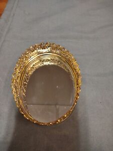Set of 2.  1-Oval  & 1-Rectangle Mirrored Vanity Tray Gold Tone