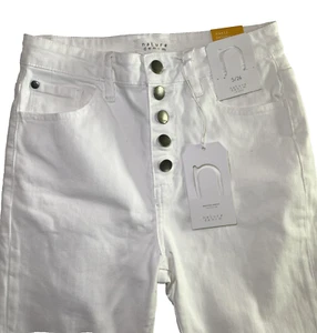 NUEVO Pantalones de mezclilla Nature blancos tiro alto tobillo ajustados botones mosca talla 26 nuevos con etiquetas - Imagen 1 de 8