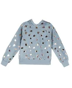 BEAUTEES Big Girls Long Sleeve Foil Print Faux Fur Banded Hoodie Top Blue Size M - Picture 1 of 2