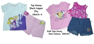 Girls Disney Outfits Top Tee Shirt Shorts Set Rapunzel Tinker Bell Princess - Picture 1 of 8
