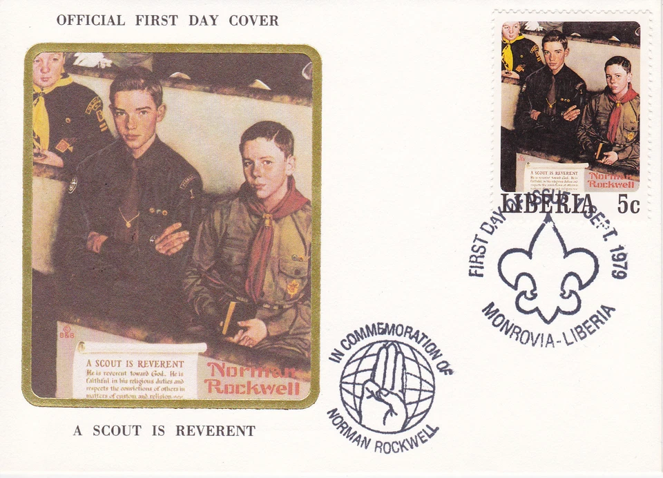 1979 LIBERIA SCOUTING / NORMAN ROCKWELL COMMEM.FDC COVER- A SCOUT IS REVERENT - Image 1 of 1