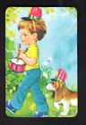 70's Vintage Swap Card - Boy Playing Drum & Puppy (BLANK BACK)