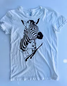 American Apparel Women's White Zebra Lady Black Print Graphic T-Shirt - Sz. S - Picture 1 of 3