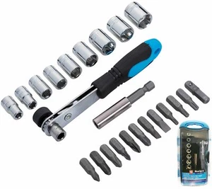 BlueSpot 22pc Screwdriver Bit Offset Ratchet Handle Socket Set 1/4" Hex Torx Pz - Picture 1 of 3