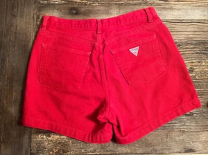 Guess VIntage High Rise Mom Jean Shorts Womens Red Sz 29 EUC - Picture 1 of 4