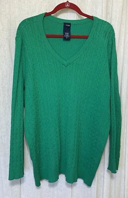 Suéter tejido con cable manga larga cuello en V verde edición básica talla 3X Foto 1 de 4