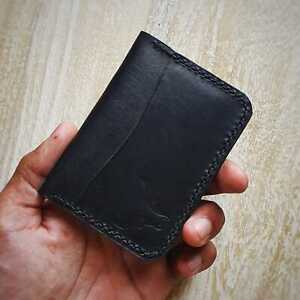 Genuine Leather Men's Slim Bifold ID,Credit Card Holder Mini Pocket Wallet Black