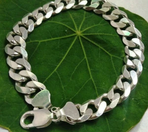 Real Men's Jewelry Cuban Curb Link Chain Solid Bracelet 925 Sterling Silver 8.5" - Picture 1 of 5