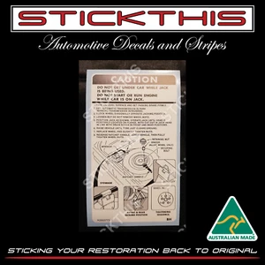Jack Instruction Decal Sticker - Holden UC Torana/Sunbird Hatch - Picture 1 of 2