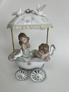 Lladro Shhh...Let Him Sleep Children in a Carriage Large Rare Figurine. - Picture 1 of 7