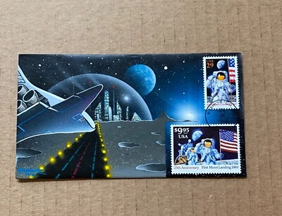 US FDC Ron Beller Cachet Hand-Painted #2841/42 1st Moon Landing 19/30 1994 - Image 1 of 3