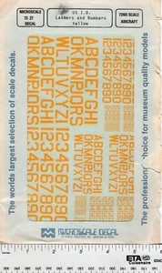 Decalcomania microscala US ID lettere e nos 60 gradi kit modellino aereo 72-27 giallo NOS - Foto 1 di 1