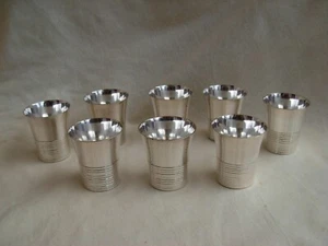 TAZAS DE CÓCTEL FRANCESAS ART DECO CHAPADAS EN PLATA, JUEGO DE 8, AÑOS 1930. - Imagen 1 de 13