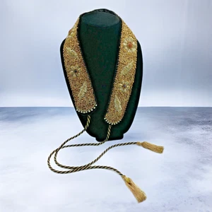 Designer Belt Embroidered Intricut Gold Details Natural Stones Rope Ties Tassels - Picture 1 of 24