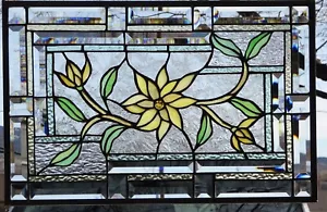 Stained Glass Transom window HANGING PANEL 24 X 16 1/2 incl hooks - Picture 1 of 4