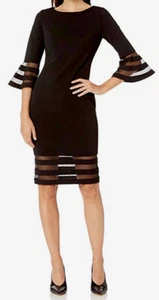 CALVIN KLEIN BELL SLEEVES SHEATH DRESS W/ MESH INSERTS, BLACK , SIZE 2 NWT - Picture 1 of 8