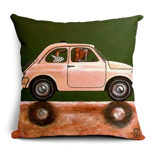 BN fashion dogs driving car LYC classic Beatles cushion cover LINEN COTTON - Picture 1 of 4