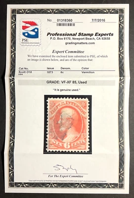 O-18 Dept. Of The Interior Official Stamp Used,  PSE Graded 85 Cert #01318360 - Image 1 of 2