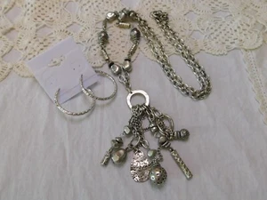 Juego de collar y pendientes de aro de cadena con borla plateada - Imagen 1 de 7