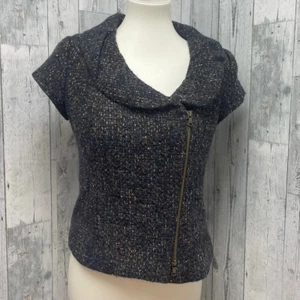 Classiques Entier Womens Small Short Sleeve Wool Blend Front Zip Blazer Jacket - Picture 1 of 5