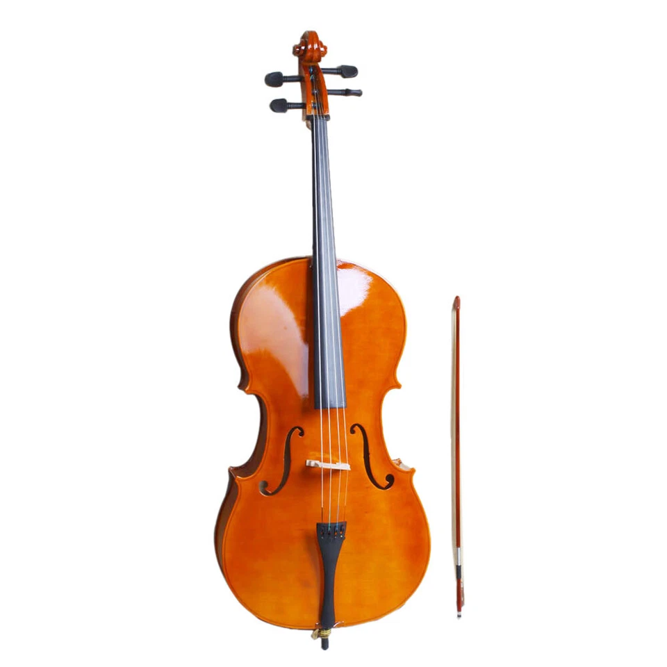 4/4 Full Size Wood Cello with Bag Bow Rosin Bridge for Adults Beginners Natural - Image 1 of 4
