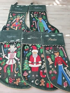 Pottery Barn Kids Rifle Paper Co. Santa Velvet Stocking Lot Of 5 All Monogrammed - Picture 1 of 8