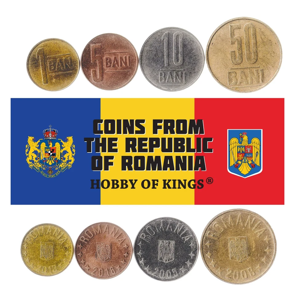 Romanian 4 Coin Set 1 5 10 50 Bani | Eagle | Stars | 2005 - 2017 - Image 1 of 2