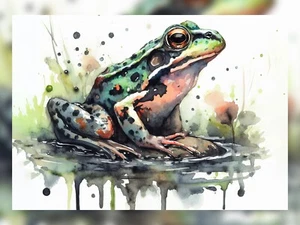 Frog on Rock Watercolor Painting 5"x7" Print on Matte Paper | Playful Watercolor - Picture 1 of 9