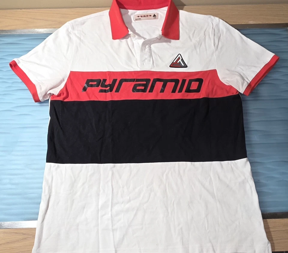 Black Pyramid Multicolor Geometric Mens Polo Shirt Size Large - Image 1 of 4
