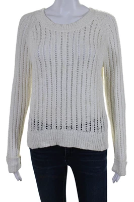 Suéter Feel The Piece Mujer Manga Larga Tejido Abierto Cuello Redondo Blanco Talla Mediana Foto 1 de 4