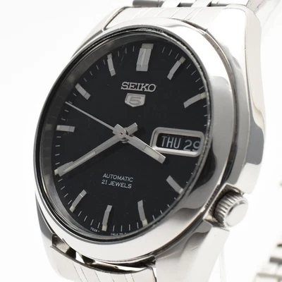 [近乎完好] 精工 5 7S26-01V0 银色黑色表盘自动 37 毫米男士腕表日本 — 第 1/4 张图片