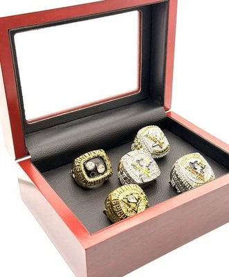 Conjunto de anéis de copo NHL/1991 1992 2009 2016 2017 Pittsburgh Penguins Stanley com caixa - Imagem 1 de 4