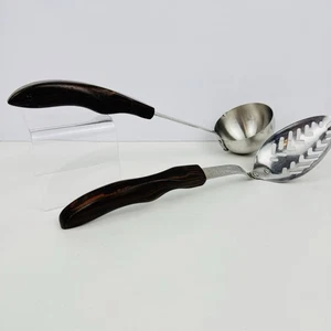 Vintage Cutco n.13 n.15 servizio mestolo scanalato cucchiaio marrone manici marmorizzati USA - Foto 1 di 12