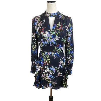 Mini Vestido Parker 4 Chrissy 100% Seda Negro Floral Adornado con Cuentas Manga Larga Foto 1 de 4