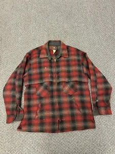 Vintage Johnson Woolen Mills Jacket Mens Large Red Plaid Wool Heavyweight USA - Picture 1 of 16