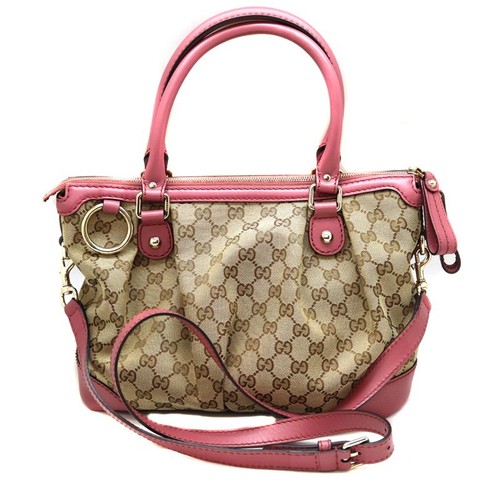 Borsa Gucci Sukey Diamante Tote Bag 247902 Rosa Beige Tela Pelle Autentica