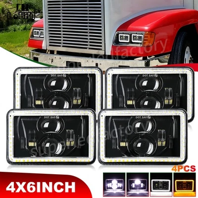 Faros LED 4x6 Hi Lo Beam negros 4 piezas para camioneta Chevy Dodge Ford Freightliner Foto 1 de 4