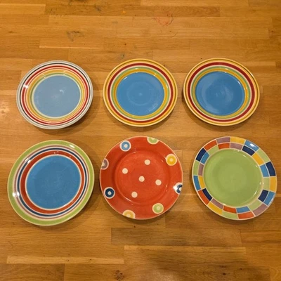 Whittard of Chelsea 8" Side Plates Hand Painted Mosaic Dots Spots Stripes  - Image 1 of 4