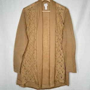 Chicos Luxe Lace Harriet Cardigan Sweater Camel Womens Size 1 (M/8) Wool Mohair - Picture 1 of 11