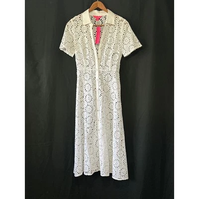 Lilly Pulitzer NWT Mialynn Midi Eyelet Dress 2 White Summer Resort Beach Cover - Image 1 of 4