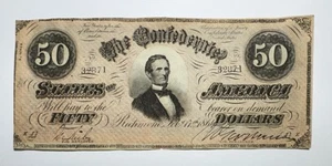 1864 $50 Confederate States of America Note T66 - Picture 1 of 2