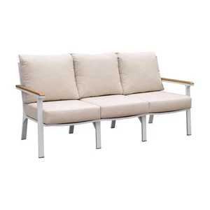 Afuera Living Aluminum Padded Seat Patio Sofa in White and Oak - Picture 1 of 3