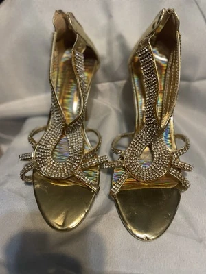 delicacy heels Gold Rhinestones Sparkling High Heels Size 7.5 - Image 1 of 4
