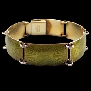Vintage Finn Jensen Guilloche Armband grüne Platten Sterlingsilber Gold vergoldet Norwegen - Bild 1 von 15