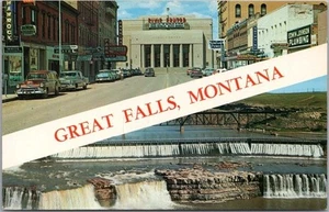 Vintage 1960 GREAT FALLS, Montana Postcard Civic Center Street Scene / Dam View - Picture 1 of 2