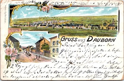 Vintage 1902 German Postcard Gruß aus Dauborn Litho Flowers Stamp DE Germany - Image 1 of 2
