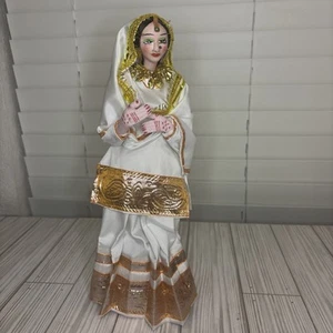 Vintage Handmade Indian Woman in Saree Traditional Wearing terracotta Doll 12” - Picture 1 of 11