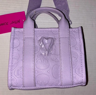 NWT Betsey Johnson XORAINQ Mini Lavender Skulls & Hearts Tote Crossbody Bag - Image 1 of 4